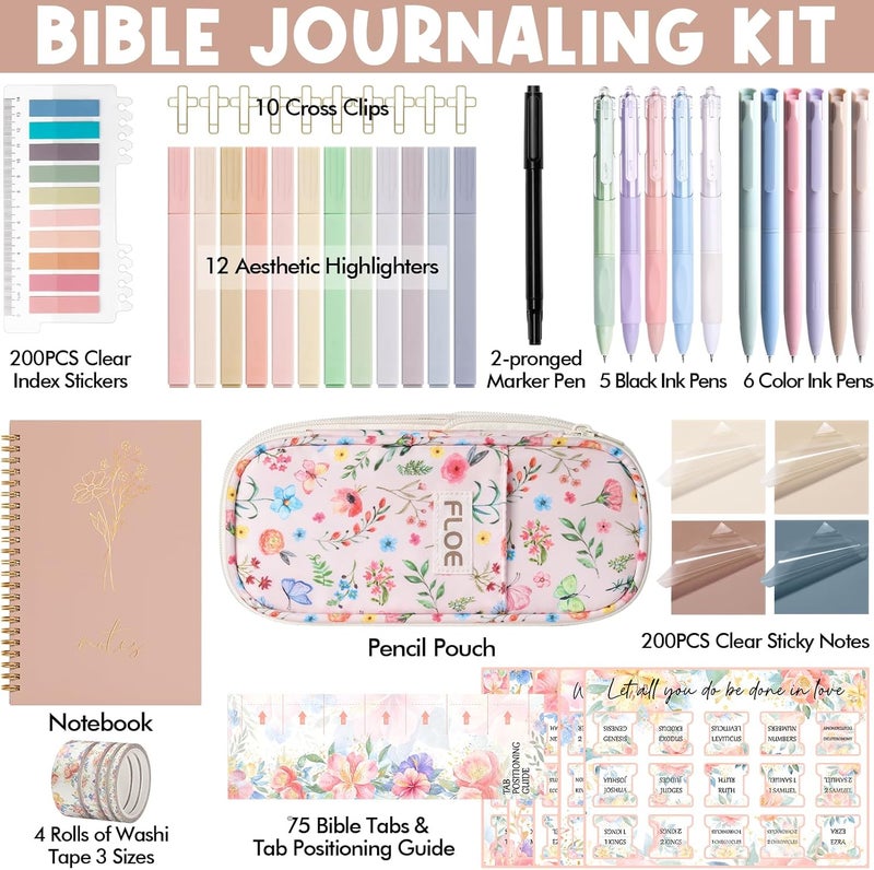 FLOE Bible Study Supplies Journaling Kit for Women, Valentines Day Christian Gifts for Women Her, Bible Study Tool w/Pastel Highlighter and Pen No Bleed, Pencil Case Notebook Annotation Kit Accessories Set - Image 2